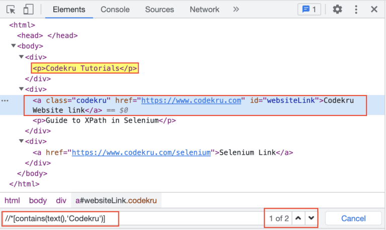 selenium xpath link contains text