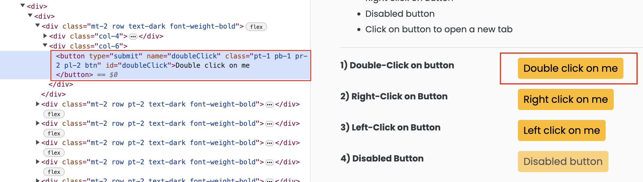 double click on element